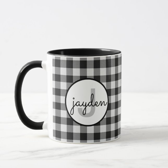 Caneca Tendy Black and White Buffalo Xadrez Monogramada (Esquerda)
