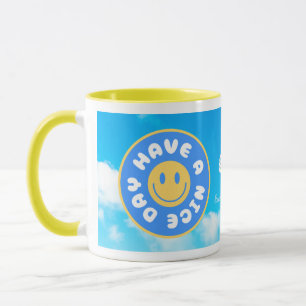 Caneca Tenha um belo dia feliz cara amarela
