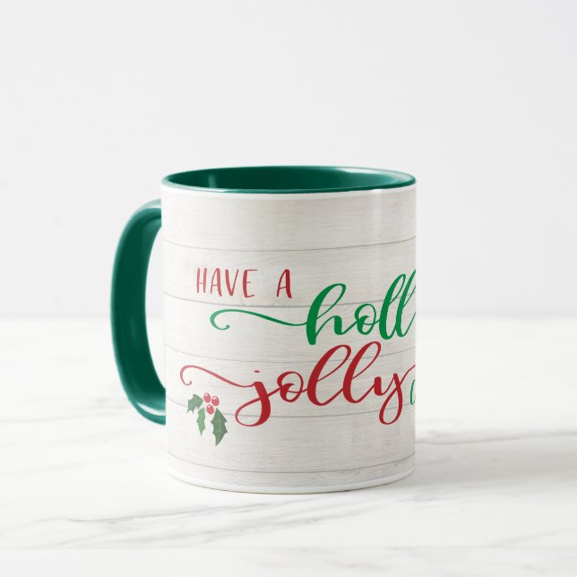 Caneca Tenham Uma Russa De Caligrafia De Natal Holly (Frente Esquerda)