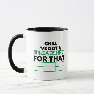 Caneca Tenho uma folha de cálculo para as planilhas