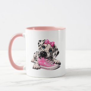 Caneca Tênis Rosa Brilhante de Filhote de Dálmata Fofa