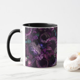 Caneca Tentáculo Gótico Rosa Escuro Com Flores