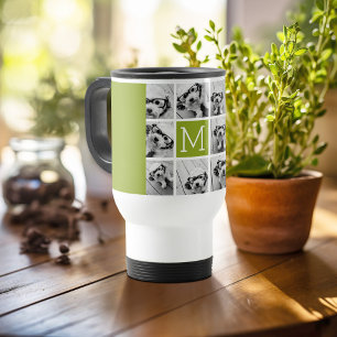 Caneca Térmica 11 Colagem de Fotos - Grade Mínima com Texto