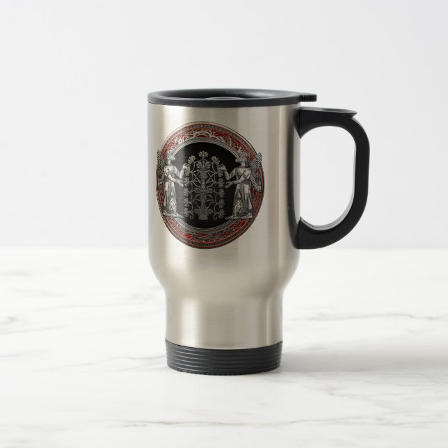 Caneca Térmica [200] Duas Ninurtas prateadas com árvore da vida (Direita)