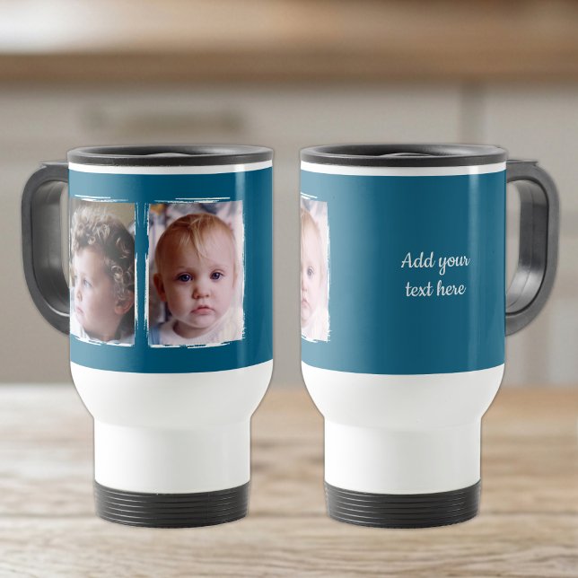 Caneca Térmica 2 foto texto personalizado branco azul (Criador carregado)