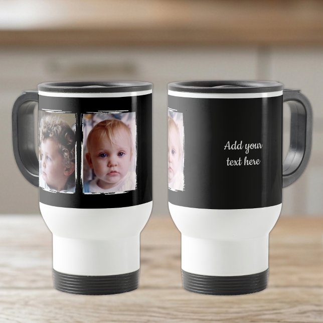 Caneca Térmica 2 foto texto personalizado branco preto (Criador carregado)