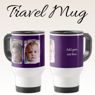 Caneca Térmica 2 foto texto personalizado branco roxo