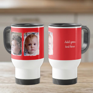 Caneca Térmica 2 foto texto personalizado branco vermelho