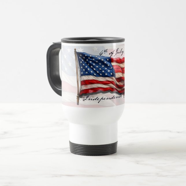 Caneca Térmica 4 de Julho – Celebre com a Bandeira dos EUA (Frente Esquerda)