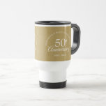 Caneca Térmica 50º aniversário do casamento do Ouro, Dourada Poei<br><div class="desc">Personalize com suas informações especiais de 50 anos de ouro em tipografia branca-chique em fundo de poeira dourada. Projetado por Thisnotme©</div>