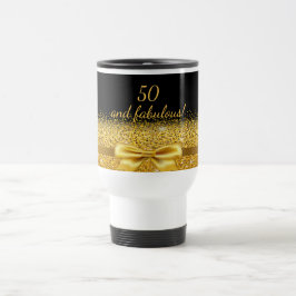 Caneca Térmica 50 fabuloso aniversário dourado preto nome elegant