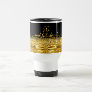 Caneca Térmica 50 fabuloso aniversário dourado preto nome elegant