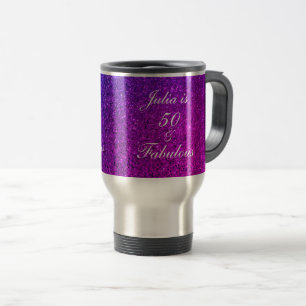 Caneca Térmica 50 Fabuloso Aniversário, Rosa Púrpura Glitter Gift