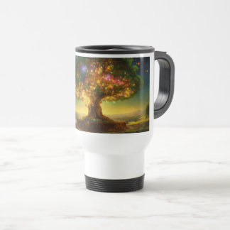 Caneca Térmica A imagem mostra uma árvore vibrante e mágica, bril