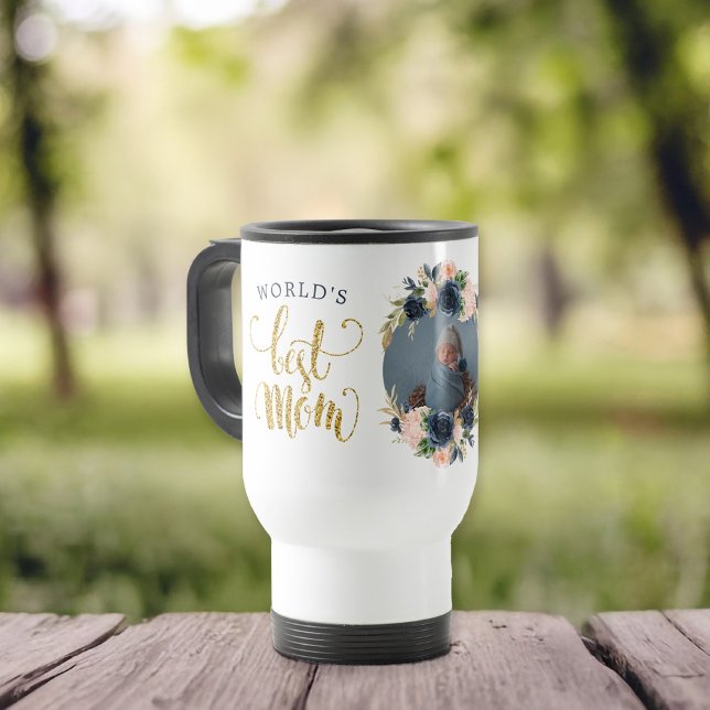 Caneca Térmica A melhor foto botânica rosa-rosa do Marinho do mun (Give your mom the world's best mom mug featuring a place for a photo with botanical floral)