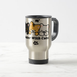 Caneca Térmica A Vida é Melhor com Adesivo de Gato Fofo