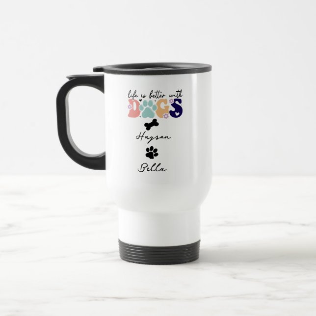 Caneca Térmica A Vida é Melhor Com Cachorrinhos Cachorro Fofo Ama (Esquerda)