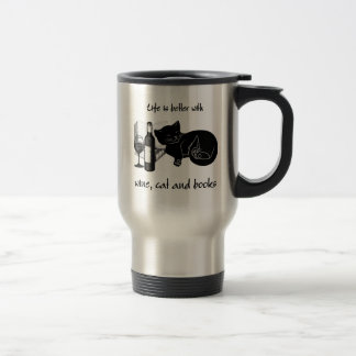 CANECA TÉRMICA A VIDA É MELHOR COM GATO DE VINHO E LIVROS