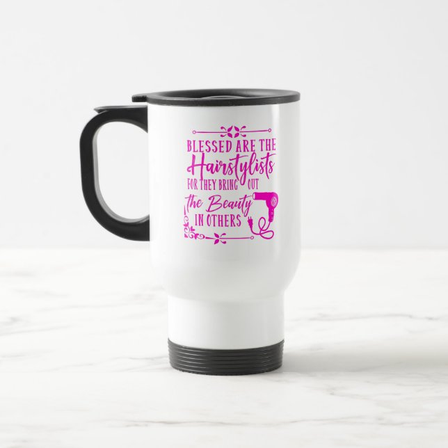 Caneca Térmica Abençoado seja a mensagem rosa dos Hairstylists (Esquerda)