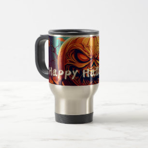 Caneca Térmica Abóbora Laranja Assustadora com Rosto, Dia das Bru