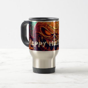 Caneca Térmica Abóbora sinistra de Halloween com Morcegos Arte de