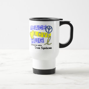 Caneca Térmica ABRAÇO do AMOR da PAZ alguém com t-shirt de