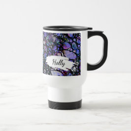 Caneca Térmica Abstrato Azul, Roxo e Preto com Traços e Nome