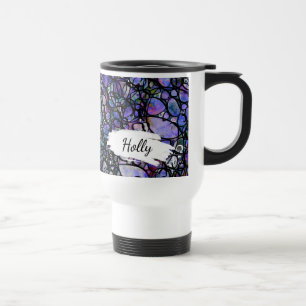 Caneca Térmica Abstrato Azul, Roxo e Preto com Traços e Nome