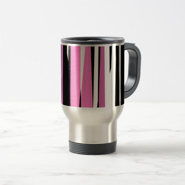Caneca Térmica Abstrato branco e preto-e-rosa (Frente Esquerda)