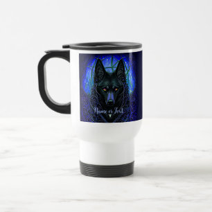 Caneca Térmica Adicionar texto de nome, cachorro preto do lobo em