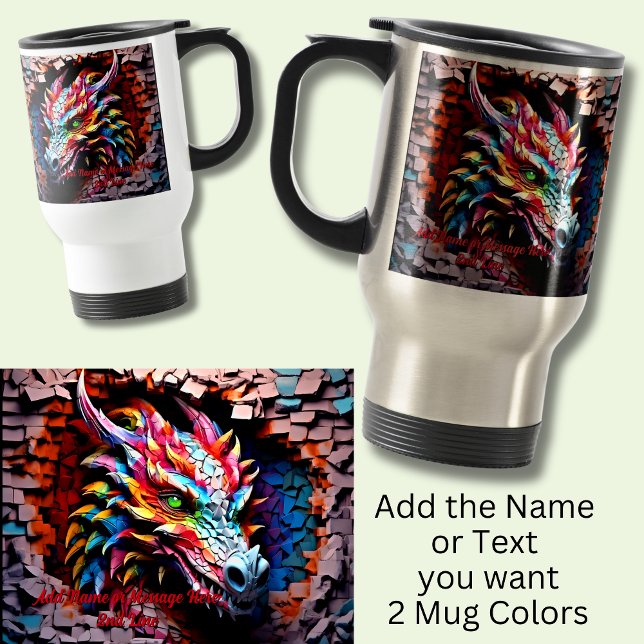 Caneca Térmica Adicionar texto de nome, parede rachada do dragão  (Criador carregado)
