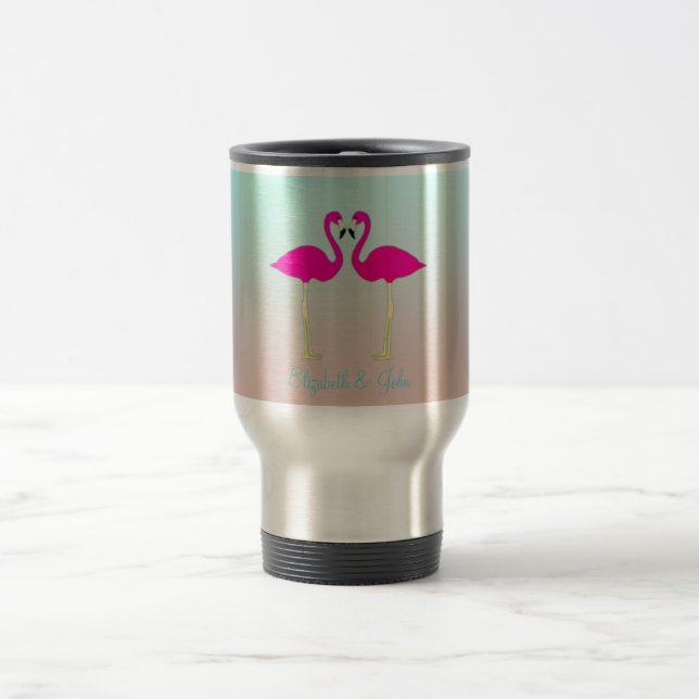 Caneca Térmica Adoráveis Flamingos Rosa Apaixonados-Personalizado (Centro)