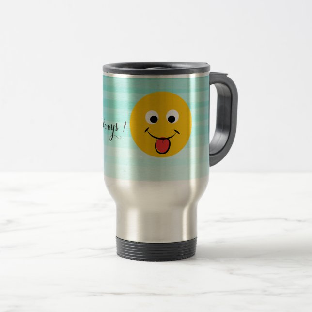 Caneca Térmica Adorável Feliz Emoji Rosto Seja feliz sempre (Frente Esquerda)