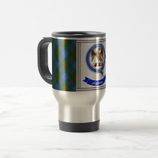 Caneca Térmica Agnew Clan Crachá & Tartan Personalizados (Frente Esquerda)