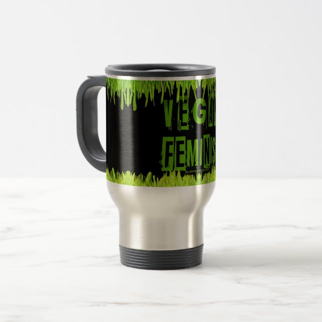 Caneca Térmica Alface feminista de SlipperyJoe's Vegan (Frente Esquerda)