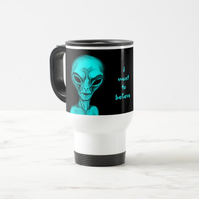 Caneca Térmica Alienígena, quero acreditar (Frente Esquerda)