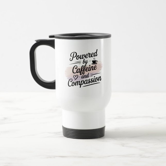 Caneca Térmica Alimentado por Cafeína e Compaixão (Esquerda)