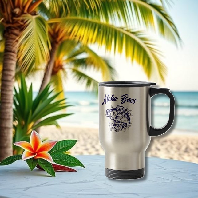 Caneca Térmica Aloha Bass-Hawaiian Blue (Aloha Bass Bass Fish Hawaiian Tropical Flowers Fisherman Trend Fish Thermal Mug)
