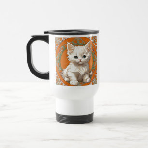 Caneca Térmica Alphonse Mucha Art Nouveau White Kitten
