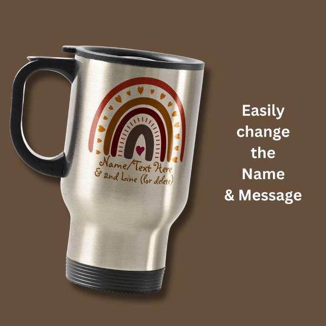 Caneca Térmica Alterar Texto Adicionar Nome Boho Arco-Íris Coraçã (Criador carregado)