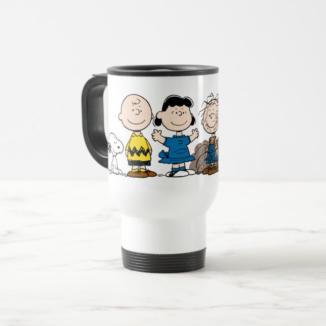 Caneca Térmica Amendoins Amigos Em Uma Fila (Frente Esquerda)