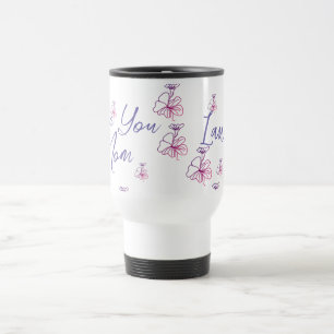 Caneca Térmica amo você mãe roxo flores malva nome simples