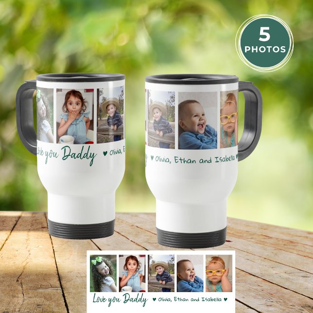 Caneca Térmica Amo Você Pai Dia de os pais 5 Fotografia Colagem V (Love You Daddy Father's Day 5 Photo Collage Green Travel Mug
)
