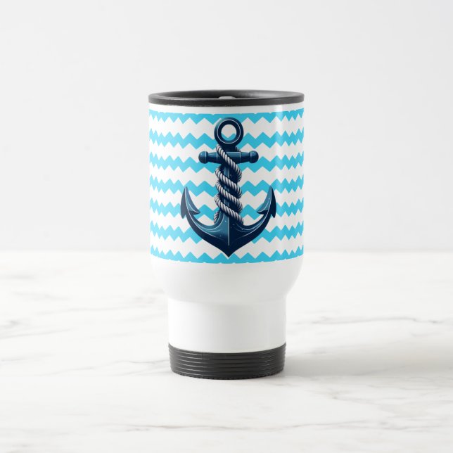 Caneca Térmica Âncora azul com ondas azuis (Centro)