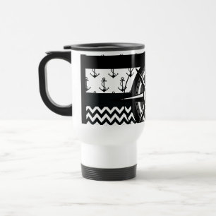 Caneca Térmica Âncora náutica Chevron e teste padrão do compasso