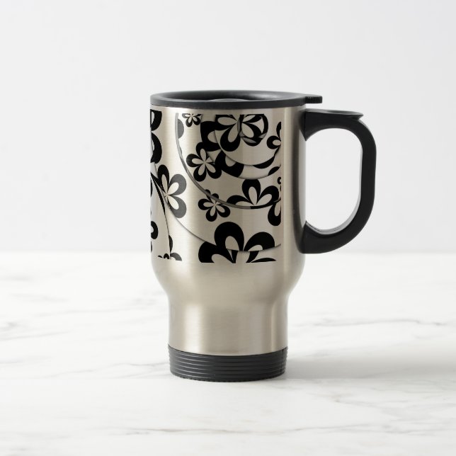 Caneca Térmica Anéis e Flores Pretas e Brancas (Direita)