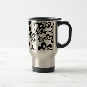Caneca Térmica Anéis e Flores Pretos e Brancos