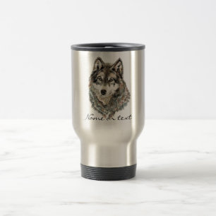 Caneca Térmica Animal feito sob encomenda da aguarela do lobo do