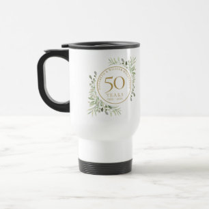 Caneca Térmica Aniversário de 50 anos de Casamento Aquarela Folha