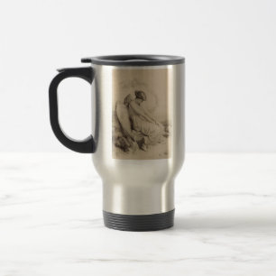 Caneca Térmica Anjo cristão sentado em uma pedra